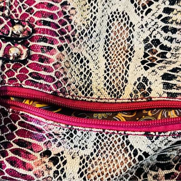 Faux Leather Multicolor Rattlesnake Textured Pattern Large Tote Bag Zippered 14" - Picture 3 of 11